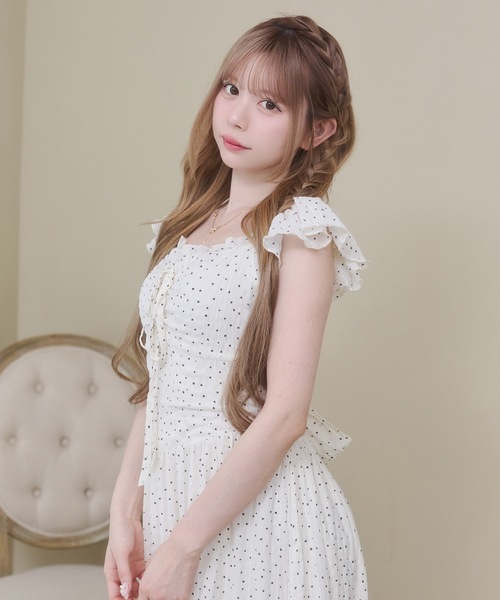 Rmine(アールマイン)の「袖フリル バッグリボン ドット ロングワンピース(ワンピース・レディース・レッド/ホワイト/ネイビー・FREE)」の7枚目の写真