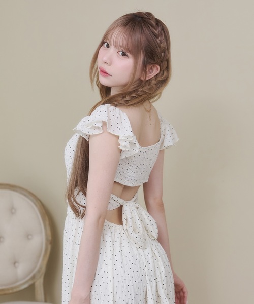 Rmine(アールマイン)の「袖フリル バッグリボン ドット ロングワンピース(ワンピース・レディース・レッド/ホワイト/ネイビー・FREE)」の8枚目の写真