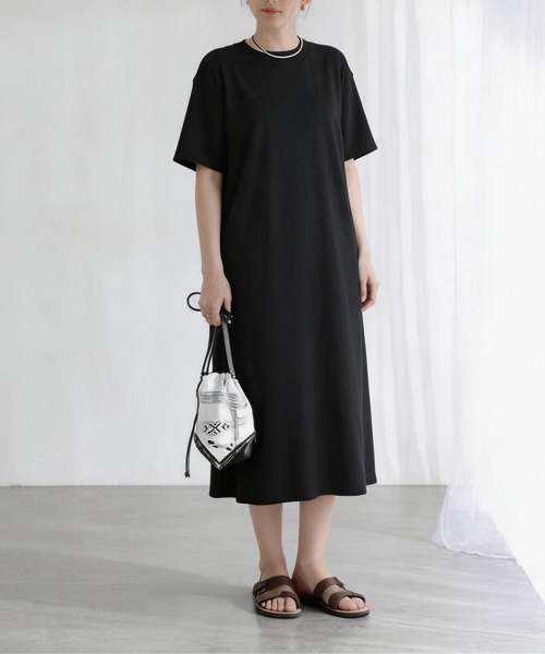 MAISON DE THERESE(メゾン ド テレーズ)の「無地シンプル半袖 Tシャツワンピース 夏新作ビッグサイズ ゆったりシルエット 体型カバー カジュアルワンピ(ワンピース・レディース・GRAY/Black・M)」の3枚目の写真