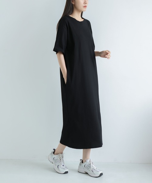 MAISON DE THERESE(メゾン ド テレーズ)の「無地シンプル半袖 Tシャツワンピース 夏新作ビッグサイズ ゆったりシルエット 体型カバー カジュアルワンピ(ワンピース・レディース・GRAY/Black・M)」の4枚目の写真