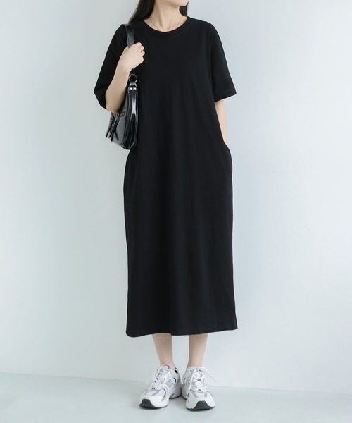 MAISON DE THERESE(メゾン ド テレーズ)の「無地シンプル半袖 Tシャツワンピース 夏新作ビッグサイズ ゆったりシルエット 体型カバー カジュアルワンピ(ワンピース・レディース・GRAY/Black・M)」の5枚目の写真