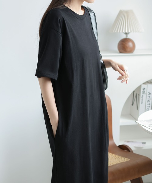 MAISON DE THERESE(メゾン ド テレーズ)の「無地シンプル半袖 Tシャツワンピース 夏新作ビッグサイズ ゆったりシルエット 体型カバー カジュアルワンピ(ワンピース・レディース・GRAY/Black・M)」の7枚目の写真