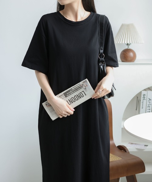 MAISON DE THERESE(メゾン ド テレーズ)の「無地シンプル半袖 Tシャツワンピース 夏新作ビッグサイズ ゆったりシルエット 体型カバー カジュアルワンピ(ワンピース・レディース・GRAY/Black・M)」の8枚目の写真
