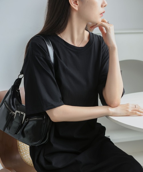 MAISON DE THERESE(メゾン ド テレーズ)の「無地シンプル半袖 Tシャツワンピース 夏新作ビッグサイズ ゆったりシルエット 体型カバー カジュアルワンピ(ワンピース・レディース・GRAY/Black・M)」の9枚目の写真