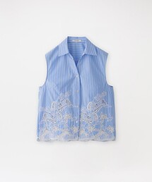 刺繍コンビノースリーブブラウス