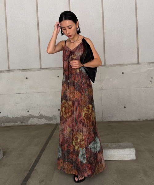Ameri(アメリ)の「WOVEN PATTERN FLOWER DRESS(ドレス・レディース・ブラウン/ネイビー・SMALL/MEDIUM)」の6枚目の写真