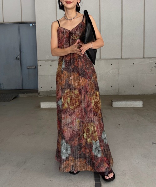 Ameri(アメリ)の「WOVEN PATTERN FLOWER DRESS(ドレス・レディース・ブラウン/ネイビー・SMALL/MEDIUM)」の5枚目の写真