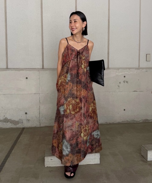 Ameri(アメリ)の「WOVEN PATTERN FLOWER DRESS(ドレス・レディース・ブラウン/ネイビー・SMALL/MEDIUM)」の8枚目の写真