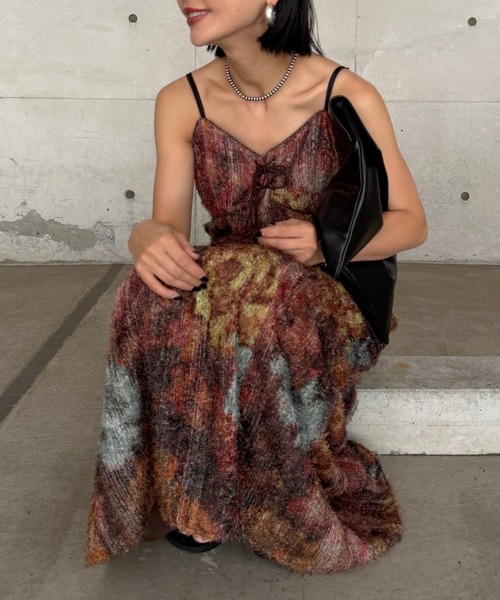 Ameri(アメリ)の「WOVEN PATTERN FLOWER DRESS(ドレス・レディース・ブラウン/ネイビー・SMALL/MEDIUM)」の9枚目の写真