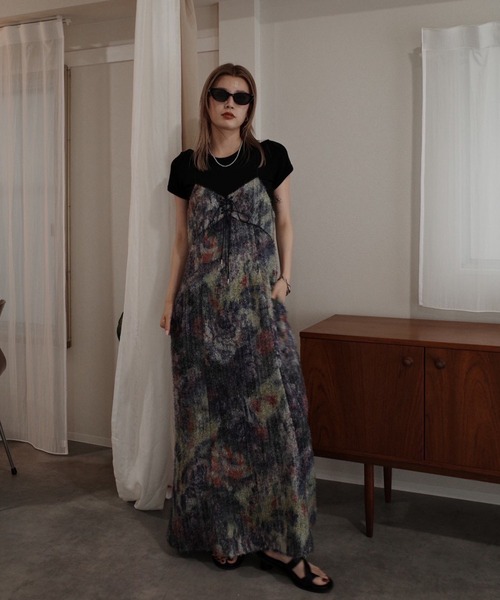 Ameri(アメリ)の「WOVEN PATTERN FLOWER DRESS(ドレス・レディース・ブラウン/ネイビー・SMALL/MEDIUM)」の19枚目の写真