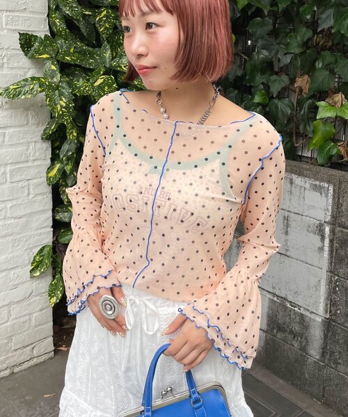 HELLO.SANFRANCISCO(ハローサンフランシスコ)の「【HELLO.SANFRANCISCO/ハローサンフランシスコ】シアードットフリルTEE(Tシャツ/カットソー・レディース・ホワイト/ブルー/オレンジ・ONE SIZE)」の1枚目の写真