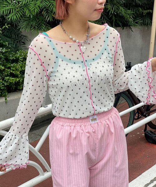 HELLO.SANFRANCISCO(ハローサンフランシスコ)の「【HELLO.SANFRANCISCO/ハローサンフランシスコ】シアードットフリルTEE(Tシャツ/カットソー・レディース・ホワイト/ブルー/オレンジ・ONE SIZE)」の5枚目の写真