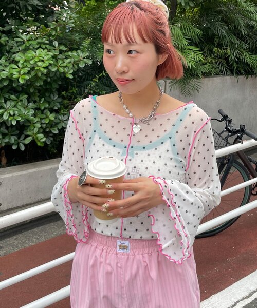 HELLO.SANFRANCISCO(ハローサンフランシスコ)の「【HELLO.SANFRANCISCO/ハローサンフランシスコ】シアードットフリルTEE(Tシャツ/カットソー・レディース・ホワイト/ブルー/オレンジ・ONE SIZE)」の6枚目の写真