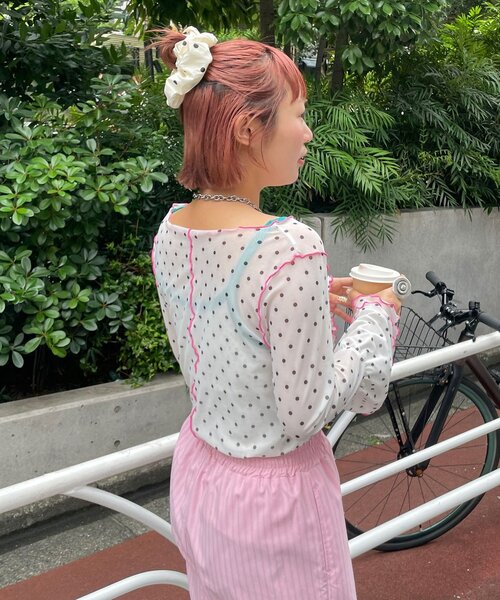 HELLO.SANFRANCISCO(ハローサンフランシスコ)の「【HELLO.SANFRANCISCO/ハローサンフランシスコ】シアードットフリルTEE(Tシャツ/カットソー・レディース・ホワイト/ブルー/オレンジ・ONE SIZE)」の7枚目の写真