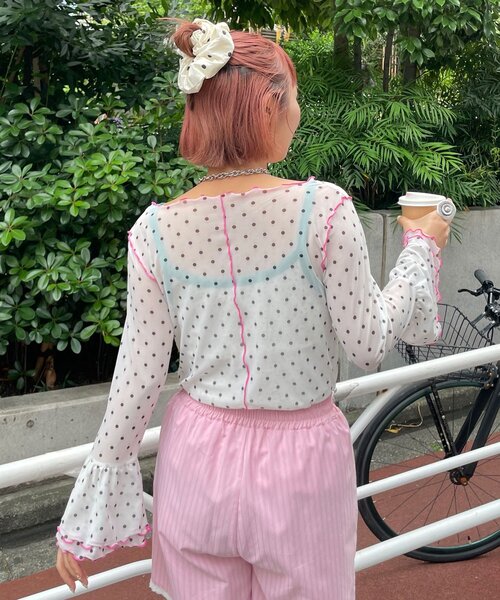HELLO.SANFRANCISCO(ハローサンフランシスコ)の「【HELLO.SANFRANCISCO/ハローサンフランシスコ】シアードットフリルTEE(Tシャツ/カットソー・レディース・ホワイト/ブルー/オレンジ・ONE SIZE)」の8枚目の写真