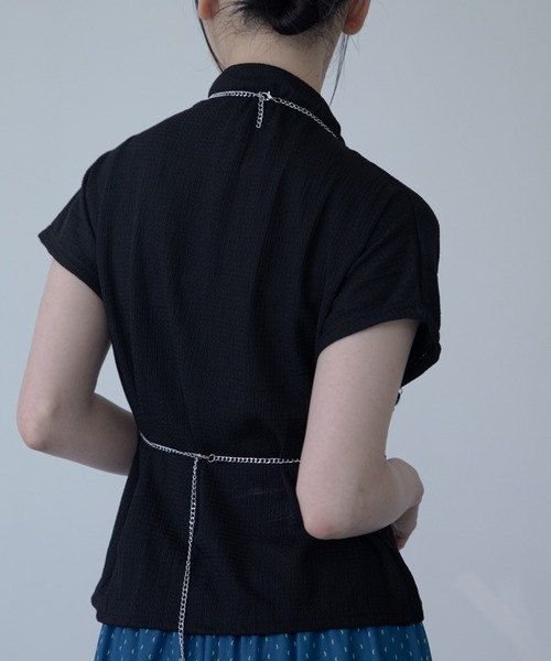 VACANCY(ヴァカンシー)の「シャーリングJQフレンチスリーブトップス(Tシャツ/カットソー・レディース・ブラック/ホワイト・FREE)」の12枚目の写真