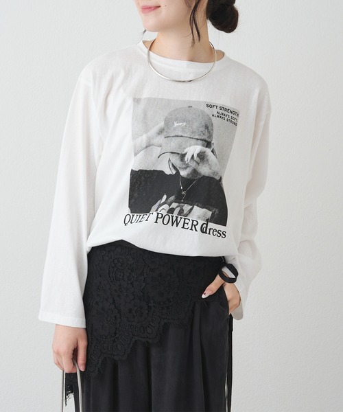 PUAL CE CIN(ピュアルセシン)の「フォトプリントロンT(Tシャツ/カットソー・レディース・キャメル/オフホワイト・FREE)」の3枚目の写真
