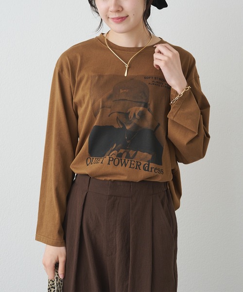 PUAL CE CIN(ピュアルセシン)の「フォトプリントロンT(Tシャツ/カットソー・レディース・キャメル/オフホワイト・FREE)」の9枚目の写真
