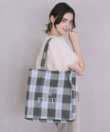 ブランドロゴ刺繍チェックスクエアトート