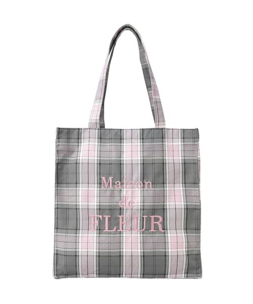 Maison de FLEUR(メゾンドフルール)の「ブランドロゴ刺繍チェックスクエアトート(トートバッグ・レディース・ブルー/ピンク・FREE)」の5枚目の写真