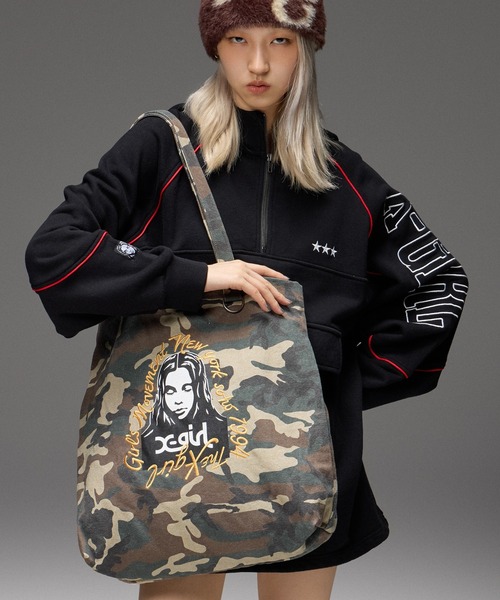 X-girl(エックスガール)の「HAND DRAWN LOGO AND FACE TOTE BAG(トートバッグ・レディース・レオパード/ブラック/カモフラージュ・ONE SIZE)」の8枚目の写真