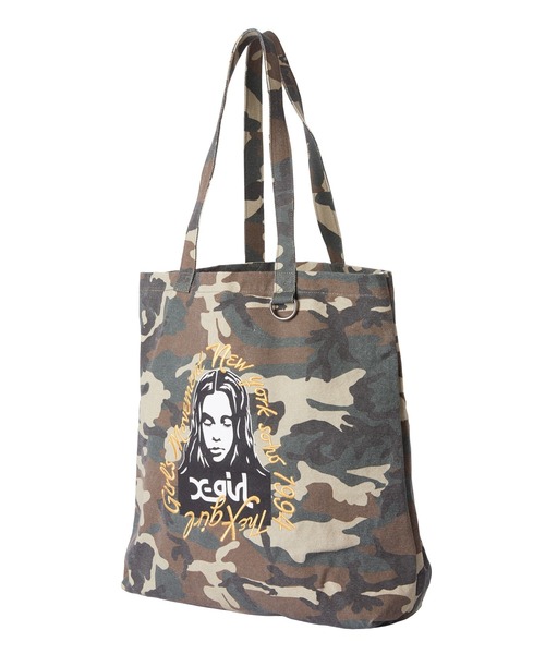 X-girl(エックスガール)の「HAND DRAWN LOGO AND FACE TOTE BAG(トートバッグ・レディース・レオパード/ブラック/カモフラージュ・ONE SIZE)」の13枚目の写真