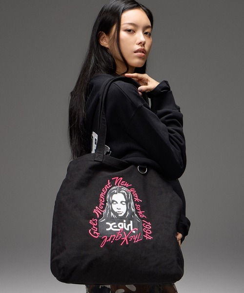 X-girl(エックスガール)の「HAND DRAWN LOGO AND FACE TOTE BAG(トートバッグ・レディース・レオパード/ブラック/カモフラージュ・ONE SIZE)」の10枚目の写真