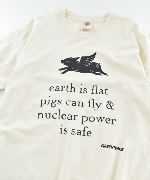 VINTAGE（ヴィンテージ）の「【USED】90’s GreenPeace “Earth is flat ～” アート Tシャツ USA製（Tシャツ/カットソー・メンズ・ホワイト・LARGE）」の2枚目の写真
