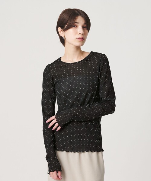 BEAUTY&YOUTH UNITED ARROWS(ビューティーアンドユースユナイテッドアローズ)の「ドット チュール ロングスリーブ カットソー(Tシャツ/カットソー・レディース・ブラック/ダークブラウン/オフホワイト・FREE)」の3枚目の写真