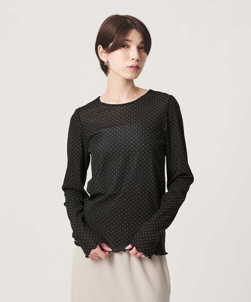 BEAUTY&YOUTH UNITED ARROWS(ビューティーアンドユースユナイテッドアローズ)の「ドット チュール ロングスリーブ カットソー(Tシャツ/カットソー・レディース・ブラック/ダークブラウン/オフホワイト・FREE)」の4枚目の写真