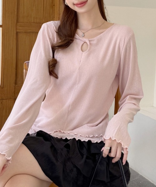 Ada.(エイダ)の「フロントねじり メロウ キーホール ロングスリーブ カットソー(Tシャツ/カットソー・レディース・ブラック/グレー/ピンク/アイボリー・FREE)」の16枚目の写真