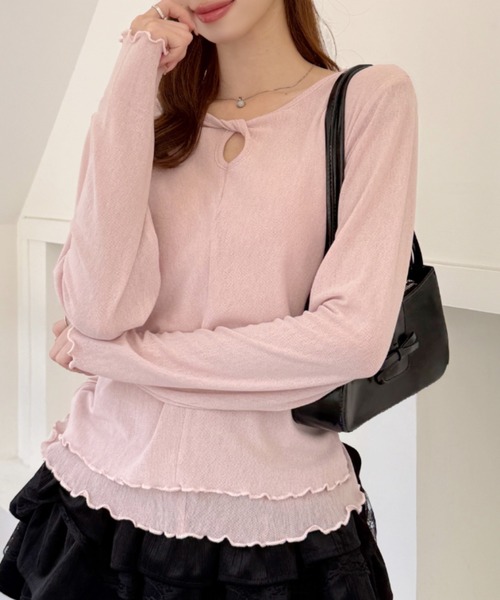 Ada.(エイダ)の「フロントねじり メロウ キーホール ロングスリーブ カットソー(Tシャツ/カットソー・レディース・ブラック/グレー/ピンク/アイボリー・FREE)」の18枚目の写真