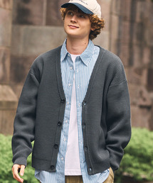【HECT】Bulky Knit Relax Fit V-Neck Cardigan / バルキーニット リラックスフィット Vネックカーディガン<帯電防止・ウォッシャブル・アンチピリング>