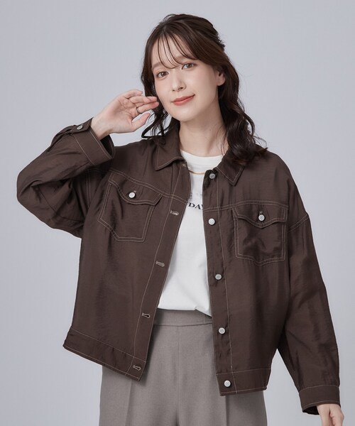 SHOO・LA・RUE(シューラルー)の「【S-LL/洗濯機可】Gジャン風 軽く羽織れるシアージャケット(ミリタリージャケット・レディース・ブラウン系その他/ライトグレー/ブルー・01/04/03/02)」の8枚目の写真