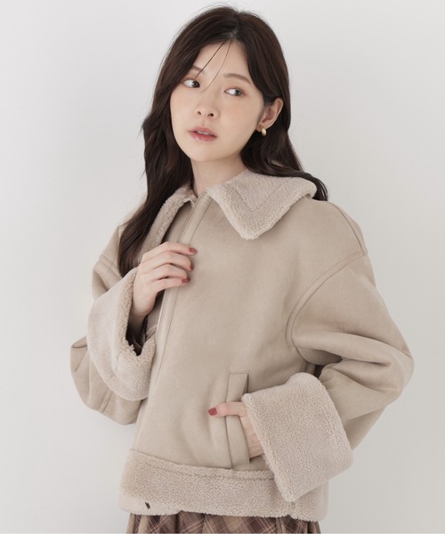 PROPORTION BODY DRESSING(プロポーションボディドレッシング)の「フェイクムートンショートブルゾン / 1216255005(ブルゾン・レディース・ベージュ/ホワイト系その他・MEDIUM/SMALL)」の2枚目の写真
