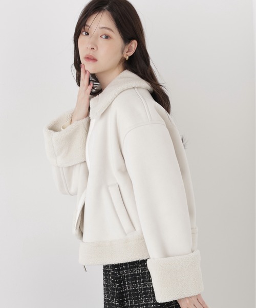 PROPORTION BODY DRESSING(プロポーションボディドレッシング)の「フェイクムートンショートブルゾン / 1216255005(ブルゾン・レディース・ベージュ/ホワイト系その他・MEDIUM/SMALL)」の4枚目の写真