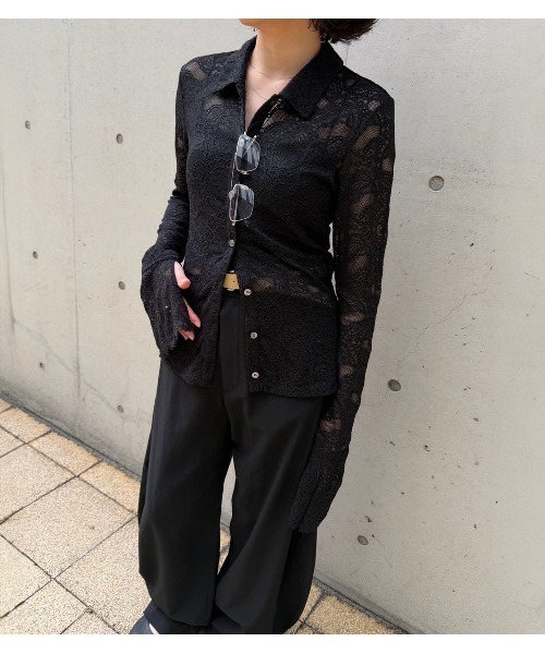 LE CIEL BLEU(ルシェルブルー)の「ストレッチレースシャツ / Stretch Lace Shirt(シャツ/ブラウス・レディース・ブラック・36)」の1枚目の写真