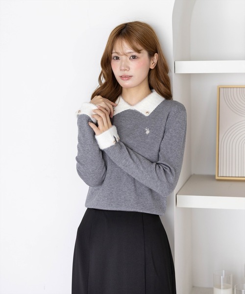 U.S. POLO ASSN.(ユーエスポロアッスン)の「【U.S. POLO ASSN.】clear 別注 フェザー配色長袖ニットトップス(ニット/セーター・レディース・グレー/ブラック/アイボリー・F)」の12枚目の写真