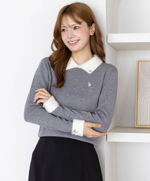 U.S. POLO ASSN.(ユーエスポロアッスン)の「【U.S. POLO ASSN.】clear 別注 フェザー配色長袖ニットトップス(ニット/セーター・レディース・グレー/ブラック/アイボリー・F)」の11枚目の写真