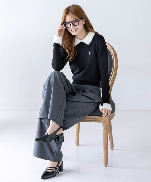 U.S. POLO ASSN.(ユーエスポロアッスン)の「【U.S. POLO ASSN.】clear 別注 フェザー配色長袖ニットトップス(ニット/セーター・レディース・グレー/ブラック/アイボリー・F)」の20枚目の写真