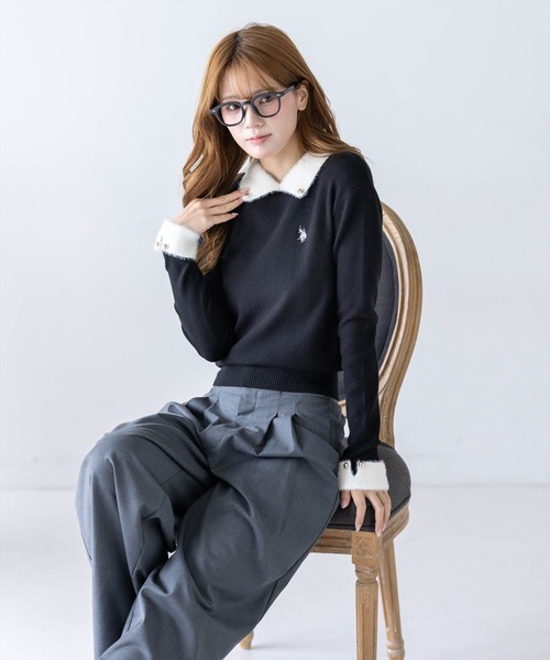 U.S. POLO ASSN.(ユーエスポロアッスン)の「【U.S. POLO ASSN.】clear 別注 フェザー配色長袖ニットトップス(ニット/セーター・レディース・グレー/ブラック/アイボリー・F)」の19枚目の写真