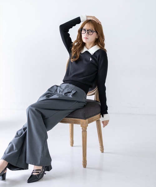 U.S. POLO ASSN.(ユーエスポロアッスン)の「【U.S. POLO ASSN.】clear 別注 フェザー配色長袖ニットトップス(ニット/セーター・レディース・グレー/ブラック/アイボリー・F)」の22枚目の写真