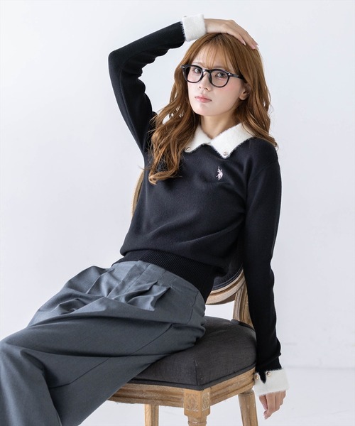 U.S. POLO ASSN.(ユーエスポロアッスン)の「【U.S. POLO ASSN.】clear 別注 フェザー配色長袖ニットトップス(ニット/セーター・レディース・グレー/ブラック/アイボリー・F)」の16枚目の写真