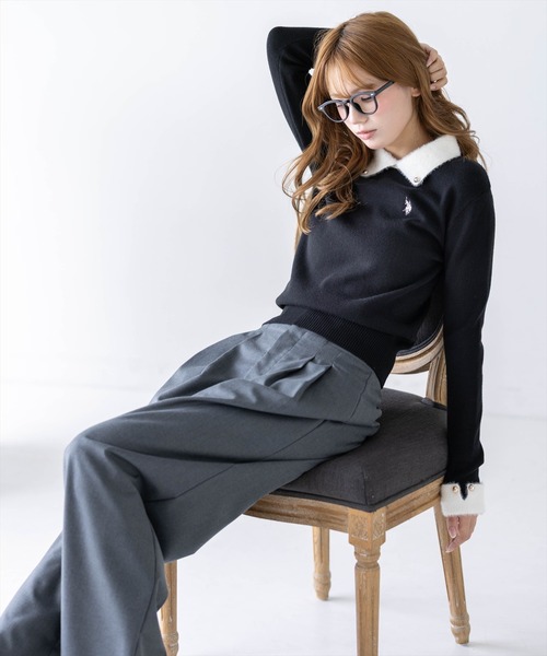 U.S. POLO ASSN.(ユーエスポロアッスン)の「【U.S. POLO ASSN.】clear 別注 フェザー配色長袖ニットトップス(ニット/セーター・レディース・グレー/ブラック/アイボリー・F)」の17枚目の写真
