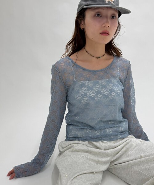 w closet（ダブルクローゼット）の「レースインナープルオーバー（Tシャツ/カットソー・レディース・ブラウン/ブルー/アイボリー・FREE）」の15枚目の写真
