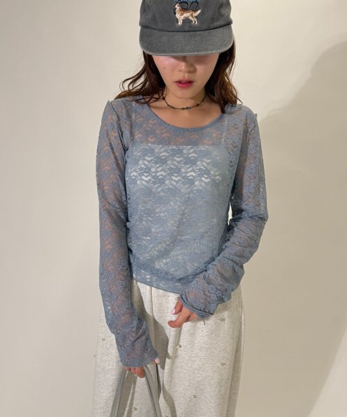 w closet（ダブルクローゼット）の「レースインナープルオーバー（Tシャツ/カットソー・レディース・ブラウン/ブルー/アイボリー・FREE）」の14枚目の写真