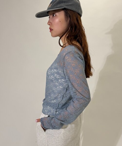 w closet（ダブルクローゼット）の「レースインナープルオーバー（Tシャツ/カットソー・レディース・ブラウン/ブルー/アイボリー・FREE）」の13枚目の写真