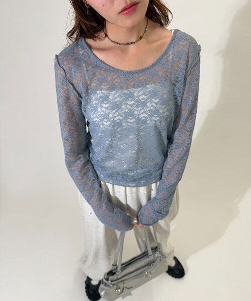 w closet（ダブルクローゼット）の「レースインナープルオーバー（Tシャツ/カットソー・レディース・ブラウン/ブルー/アイボリー・FREE）」の11枚目の写真