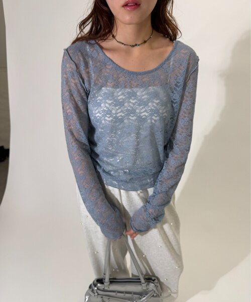 w closet（ダブルクローゼット）の「レースインナープルオーバー（Tシャツ/カットソー・レディース・ブラウン/ブルー/アイボリー・FREE）」の10枚目の写真