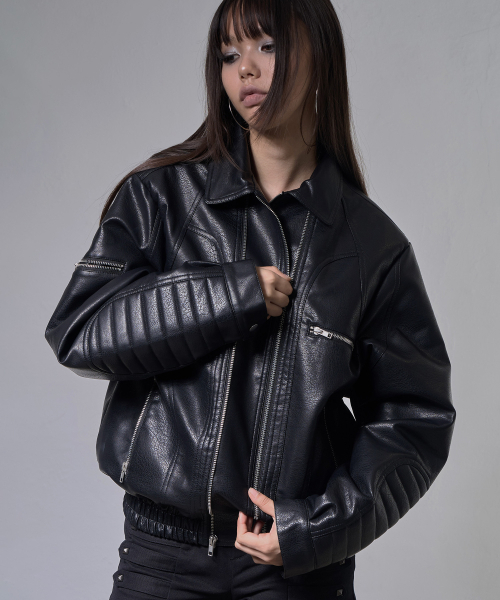 FANCY CLUB(ファンシークラブ)の「レーサーレザージャケット (BLACK) F26ZA507(ライダースジャケット・レディース・その他・FREE)」の5枚目の写真